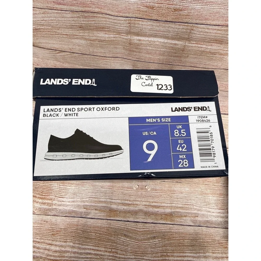 Lands End Mens Sport Oxford Shoes Black White‎ Size 9 1908426